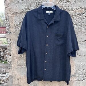 Tommy Bahama Black 100% Silk Camp Shirt Men's Large Short Sleeve Button Down
